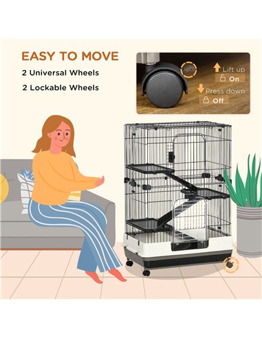 PawHut Four-Tier Small Animal Cage, for Bunnies, Ferrets, Chinchillas w/ Wheels, Tray - Black