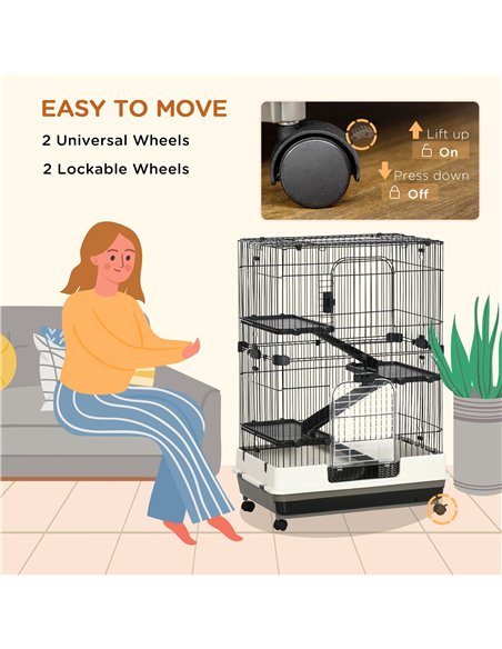 PawHut Four-Tier Small Animal Cage, for Bunnies, Ferrets, Chinchillas w/ Wheels, Tray - Black - pic 158275 | FastDaddyshop