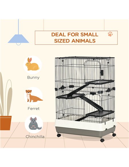 PawHut Four-Tier Small Animal Cage, for Bunnies, Ferrets, Chinchillas w/ Wheels, Tray - Black - pic 158276 | FastDaddyshop