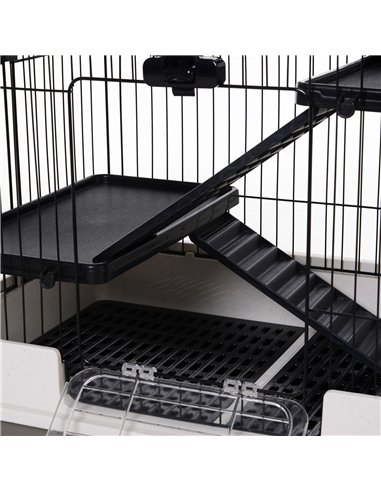 PawHut Four-Tier Small Animal Cage, for Bunnies, Ferrets, Chinchillas w/ Wheels, Tray - Black