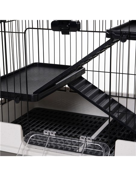 PawHut Four-Tier Small Animal Cage, for Bunnies, Ferrets, Chinchillas w/ Wheels, Tray - Black - pic 158277 | FastDaddyshop