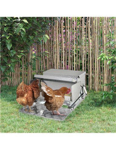 PawHut 11.5KG Automatic Chicken Poultry Feeder Rat Proof Treadle Self Opening with Galvanized Steel and Aluminium
