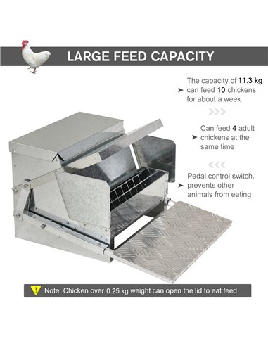 PawHut 11.5KG Automatic Chicken Poultry Feeder Rat Proof Treadle Self Opening with Galvanized Steel and Aluminium