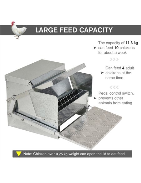 PawHut 11.5KG Automatic Chicken Poultry Feeder Rat Proof Treadle Self Opening with Galvanized Steel and Aluminium - pic 158283 | FastDaddyshop