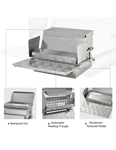 PawHut 11.5KG Automatic Chicken Poultry Feeder Rat Proof Treadle Self Opening with Galvanized Steel and Aluminium