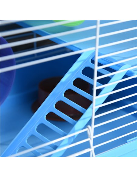 Pawhut 2 Tier Hamster Cage, Gerbil Cage with Handle, Exercise Wheels, Tunnel, Tube, Water Bottle, Dishes, Ladder, for Dwarf, Blu - pic 158297 | FastDaddyshop