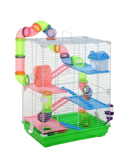 PawHut 5 Tier Hamster Cage Carrier Habitat w/ Exercise Wheels, Tunnel, Green - pic 158298 | FastDaddyshop