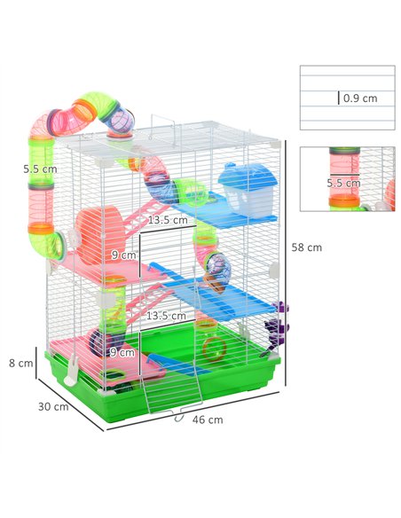 PawHut 5 Tier Hamster Cage Carrier Habitat w/ Exercise Wheels, Tunnel, Green - pic 158300 | FastDaddyshop