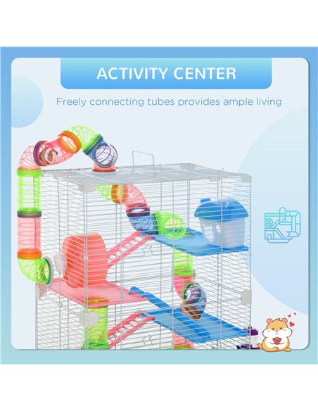 PawHut 5 Tier Hamster Cage Carrier Habitat w/ Exercise Wheels, Tunnel, Green - pic 158301 | FastDaddyshop