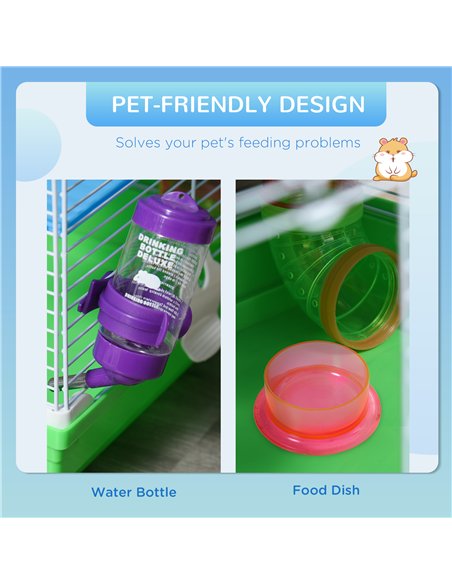 PawHut 5 Tier Hamster Cage Carrier Habitat w/ Exercise Wheels, Tunnel, Green - pic 158302 | FastDaddyshop