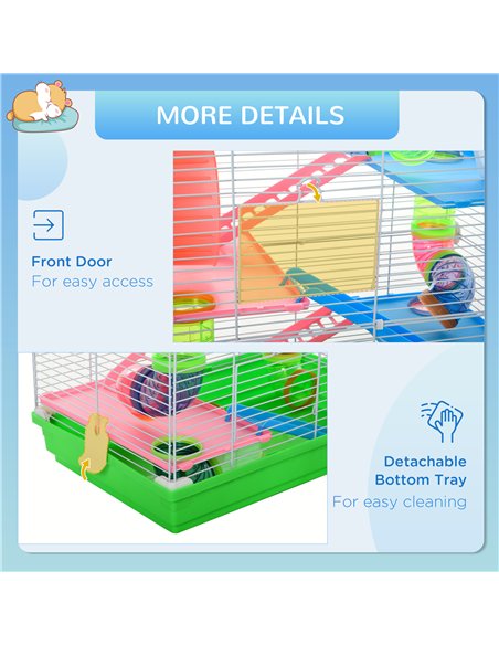 PawHut 5 Tier Hamster Cage Carrier Habitat w/ Exercise Wheels, Tunnel, Green - pic 158304 | FastDaddyshop