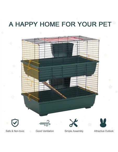 PawHut Indoor Rabbit Guinea Pig Cage Small Animal Cage Two Storey 80 x 44 x 82 cm - pic 158310 | FastDaddyshop