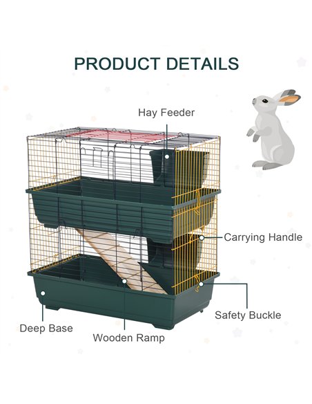 PawHut Indoor Rabbit Guinea Pig Cage Small Animal Cage Two Storey 80 x 44 x 82 cm - pic 158312 | FastDaddyshop