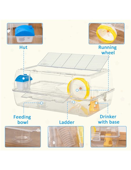 PawHut Hamster Cage, 2 Tier Gerbil Cage with Running Wheel, Water Bottle, Dish - pic 158319 | FastDaddyshop