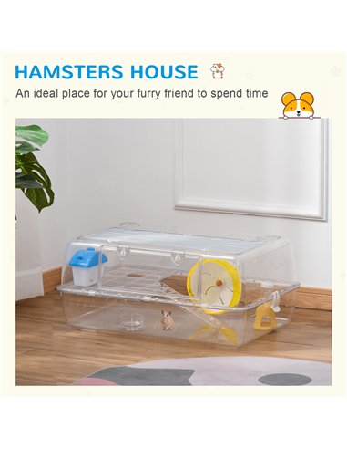 PawHut Hamster Cage, 2 Tier Gerbil Cage with Running Wheel, Water Bottle, Dish