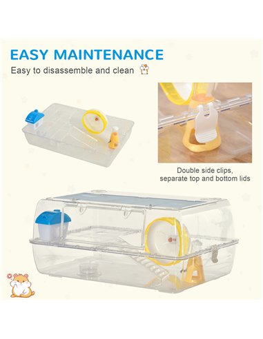 PawHut Hamster Cage, 2 Tier Gerbil Cage with Running Wheel, Water Bottle, Dish