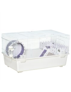 PawHut 2 Tier Hamster Cage, Gerbil Cage with Exercise Wheel, Water Bottle, Ladder, White