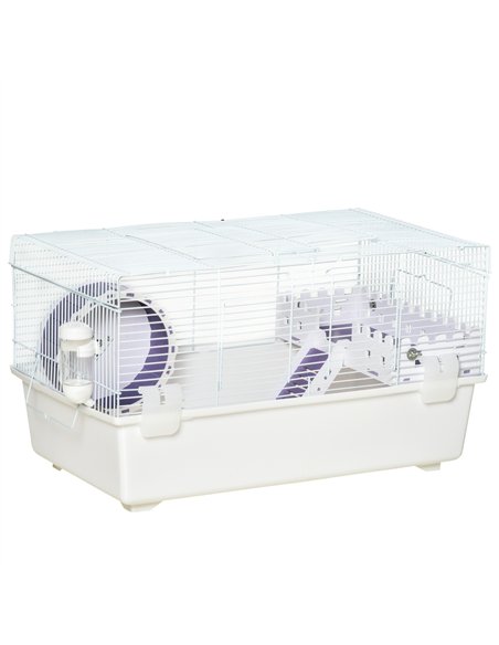 PawHut 2 Tier Hamster Cage, Gerbil Cage with Exercise Wheel, Water Bottle, Ladder, White - pic 158325 | FastDaddyshop