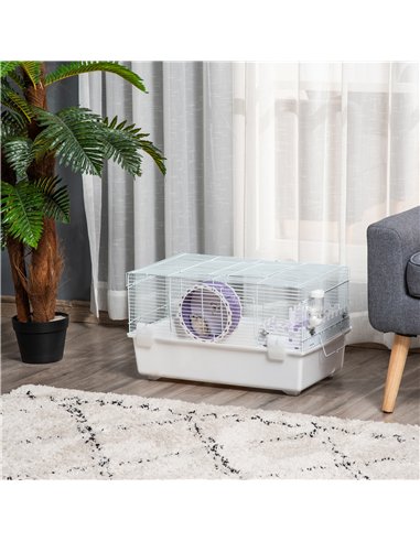 PawHut 2 Tier Hamster Cage, Gerbil Cage with Exercise Wheel, Water Bottle, Ladder, White