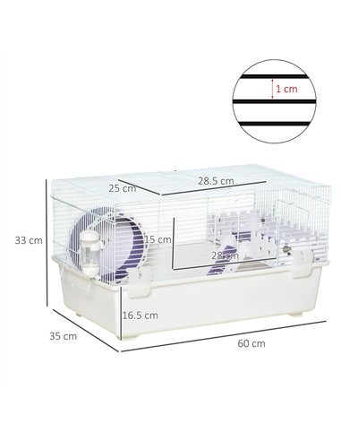 PawHut 2 Tier Hamster Cage, Gerbil Cage with Exercise Wheel, Water Bottle, Ladder, White