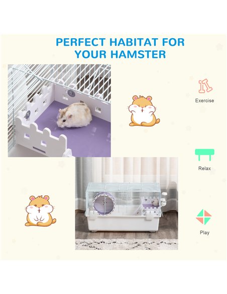 PawHut 2 Tier Hamster Cage, Gerbil Cage with Exercise Wheel, Water Bottle, Ladder, White - pic 158328 | FastDaddyshop