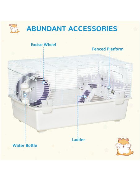 PawHut 2 Tier Hamster Cage, Gerbil Cage with Exercise Wheel, Water Bottle, Ladder, White - pic 158329 | FastDaddyshop