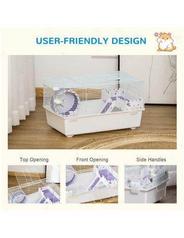 PawHut 2 Tier Hamster Cage, Gerbil Cage with Exercise Wheel, Water Bottle, Ladder, White