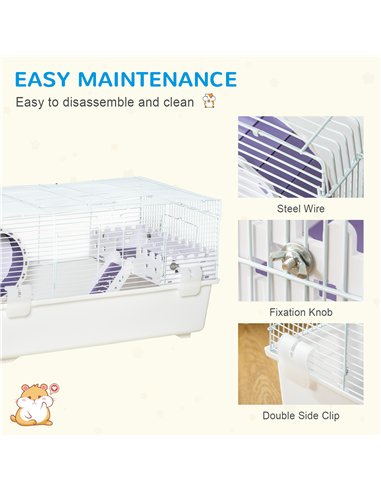 PawHut 2 Tier Hamster Cage, Gerbil Cage with Exercise Wheel, Water Bottle, Ladder, White