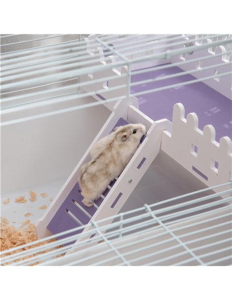 PawHut 2 Tier Hamster Cage, Gerbil Cage with Exercise Wheel, Water Bottle, Ladder, White - pic 158332 | FastDaddyshop