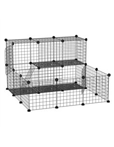 PawHut Pet Playpen w/ Door Customisable Fence for Guinea Pigs Chinchillas Hedgehogs - Black