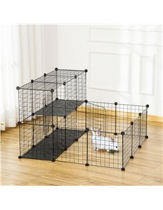 PawHut Pet Playpen w/ Door Customisable Fence for Guinea Pigs Chinchillas Hedgehogs - Black 2