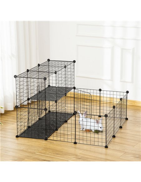 PawHut Pet Playpen w/ Door Customisable Fence for Guinea Pigs Chinchillas Hedgehogs - Black - pic 158335 | FastDaddyshop