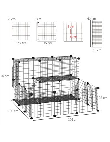 PawHut Pet Playpen w/ Door Customisable Fence for Guinea Pigs Chinchillas Hedgehogs - Black