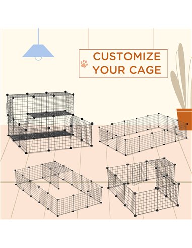 PawHut Pet Playpen w/ Door Customisable Fence for Guinea Pigs Chinchillas Hedgehogs - Black