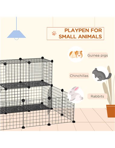 PawHut Pet Playpen w/ Door Customisable Fence for Guinea Pigs Chinchillas Hedgehogs - Black
