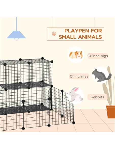 PawHut Pet Playpen w/ Door Customisable Fence for Guinea Pigs Chinchillas Hedgehogs - Black - pic 158338 | FastDaddyshop
