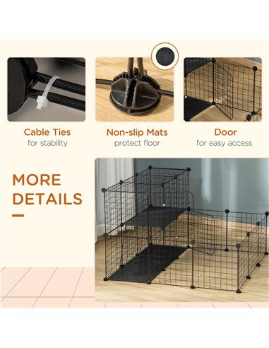 PawHut Pet Playpen w/ Door Customisable Fence for Guinea Pigs Chinchillas Hedgehogs - Black