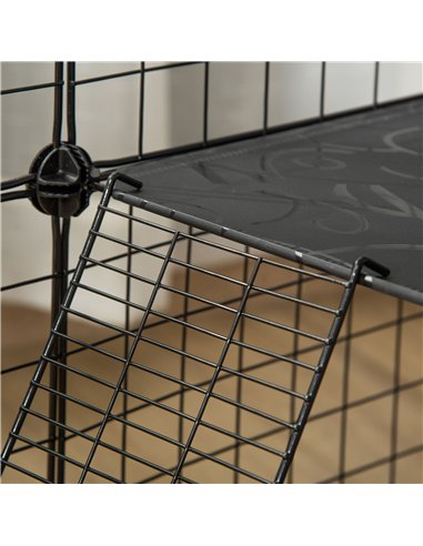 PawHut Pet Playpen w/ Door Customisable Fence for Guinea Pigs Chinchillas Hedgehogs - Black