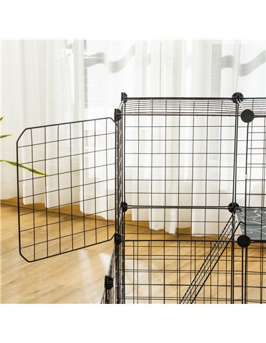 PawHut Pet Playpen w/ Door Customisable Fence for Guinea Pigs Chinchillas Hedgehogs - Black