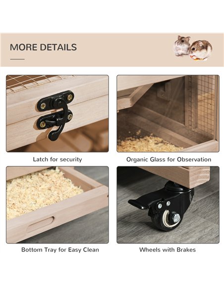 PawHut Wooden Hamster Cage, Mice Rodent Small Animals Kit Hutch, 3 Tiers Exercise Play House, with Wheels, Bottom Tray, 99 x 50  - pic 158347 | FastDaddyshop