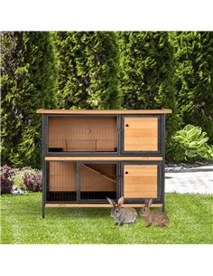 PawHut Wooden Metal Guinea Pigs Hutches Pet House Bunny w/ Slide-Out Tray Outdoor Light Yellow,black