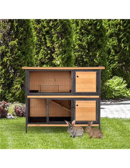PawHut Wooden Metal Guinea Pigs Hutches Pet House Bunny w/ Slide-Out Tray Outdoor Light Yellow,black - pic 158352 | FastDaddyshop