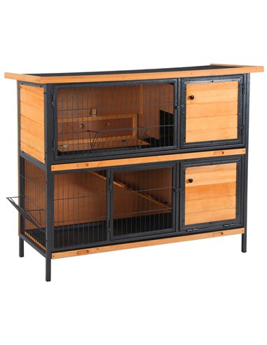 PawHut Wooden Metal Guinea Pigs Hutches Pet House Bunny w/ Slide-Out Tray Outdoor Light Yellow,black