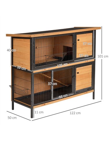 PawHut Wooden Metal Guinea Pigs Hutches Pet House Bunny w/ Slide-Out Tray Outdoor Light Yellow,black