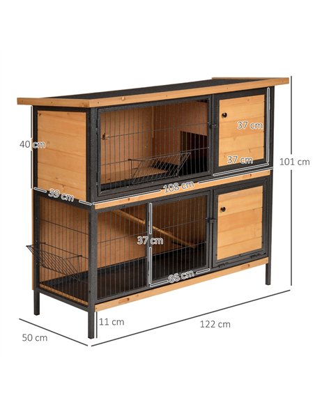 PawHut Wooden Metal Guinea Pigs Hutches Pet House Bunny w/ Slide-Out Tray Outdoor Light Yellow,black - pic 158354 | FastDaddyshop