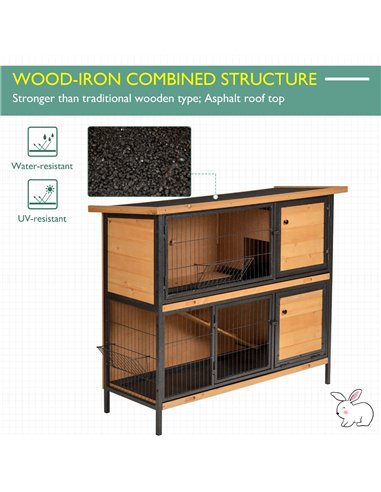 PawHut Wooden Metal Guinea Pigs Hutches Pet House Bunny w/ Slide-Out Tray Outdoor Light Yellow,black