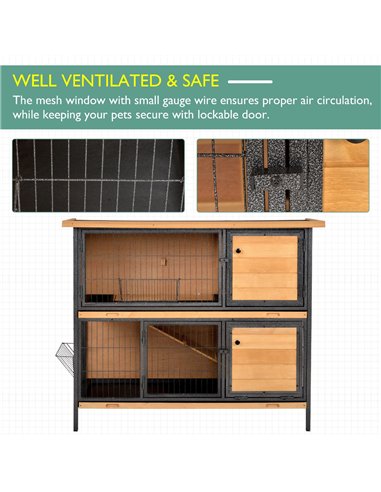 PawHut Wooden Metal Guinea Pigs Hutches Pet House Bunny w/ Slide-Out Tray Outdoor Light Yellow,black