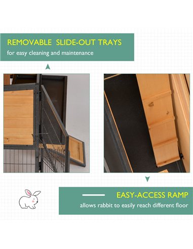 PawHut Wooden Metal Guinea Pigs Hutches Pet House Bunny w/ Slide-Out Tray Outdoor Light Yellow,black