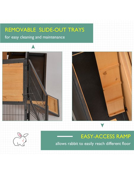 PawHut Wooden Metal Guinea Pigs Hutches Pet House Bunny w/ Slide-Out Tray Outdoor Light Yellow,black - pic 158357 | FastDaddyshop
