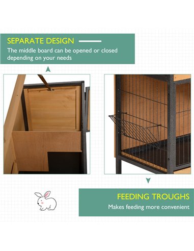 PawHut Wooden Metal Guinea Pigs Hutches Pet House Bunny w/ Slide-Out Tray Outdoor Light Yellow,black
